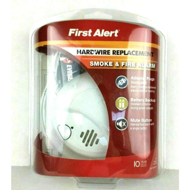 LOT OF 2 FIRST ALERT Hardwired 120Volt AC Smoke Alarm w/ Adapter Plugs