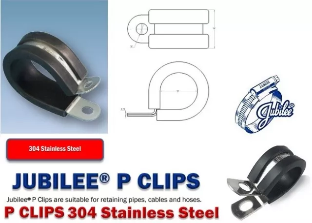 25mm Stainless Steel A2 304 Jubilee P Clips Rubber