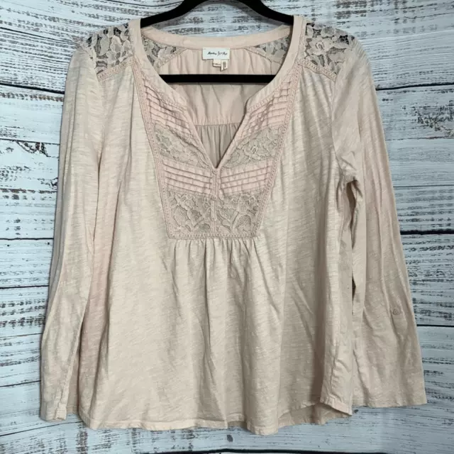 Anthropologie Meadow Rue Top Womens Large Boho Peasant Lace Embroidery Tunic
