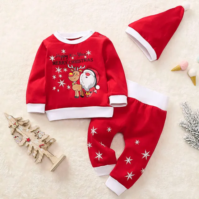 Toddler Baby Boys Girls Christmas Santa Fawn Print Pajamas Sleepwear Outfits