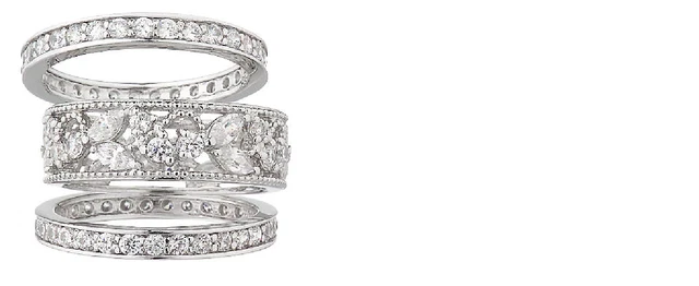 DIAMONIQUE SET OF 3 CZ Round Lace Design Band Ring Size 8 Sterling Silver