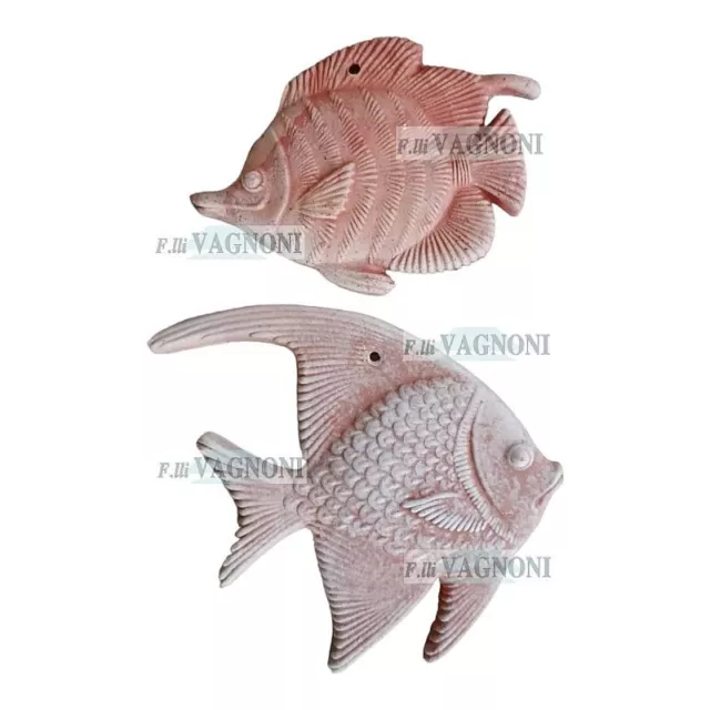 N° 2 Pesci Pesce In Terracotta Da Appendere Animale Bassorilievo