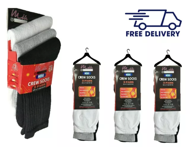 Mens Pairs Thermal Socks 3, 6, 9 12 Warm and Cotton Rich Cushioned for Size 6-11