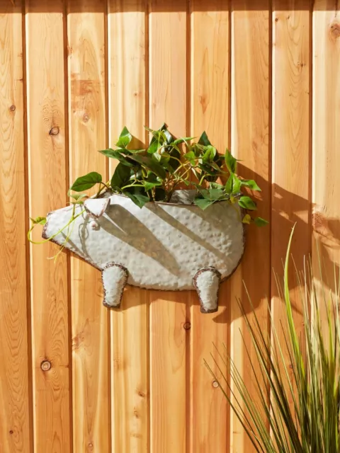 Stunning Gray Iron Pig Galvanized Sheet Wall Mount Planter Home Garden Decor