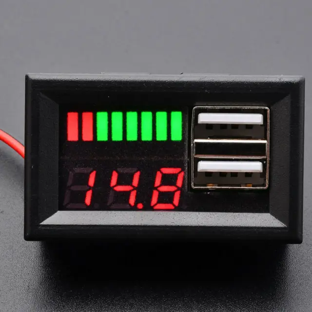 LED 12V Lead Acid Battery Capacity Indicator Voltage Meter & Dual USB Charger AN