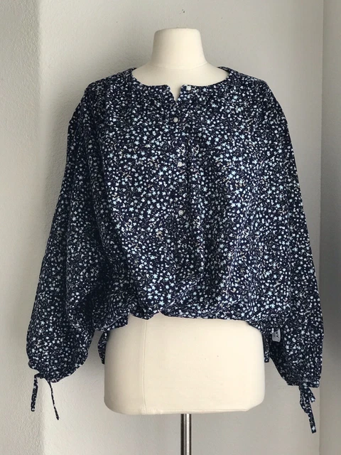 New Navy Floral Long Sleeve Corduroy Popover Shirt Curvy Plus size 2XL Bohemian