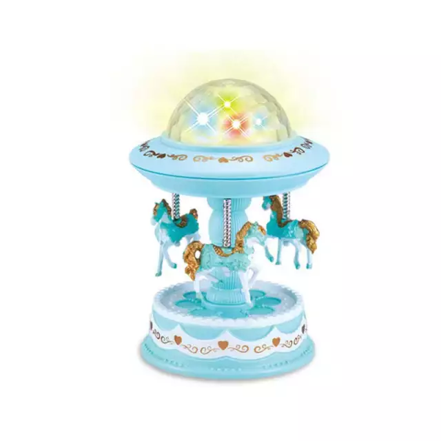 Blue Music Box Musical Carousel Horse LED Carousel Toy Child Birthday Xmas Gift