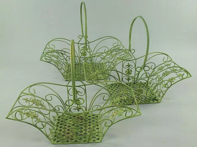 3er-Set Panier de Fleurs De Fer Forgé Vert Antique Planteur Panier en Fer