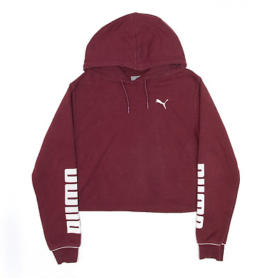 PUMA Cropped Sports Maroon Pullover Hoodie Womens XS