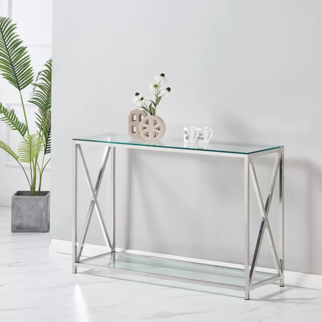 Glass Table Coffee Console Side End Living Room Furniture Mirror Chrome Finish 9