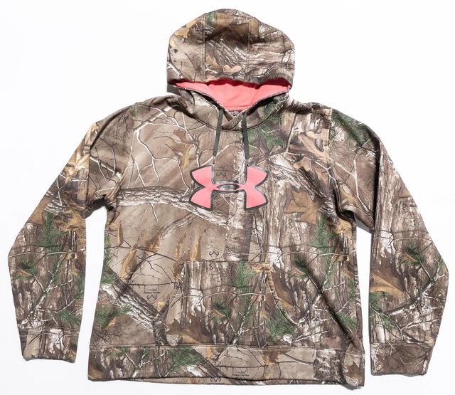 Under Armour Camo Hoodie Women's 2XL Semi-Fitted Pink UA Logo Pullover Print