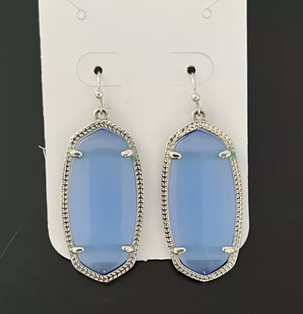 Kendra Scott Elle Dangle Earings Translucent Blue and Silver Preowned