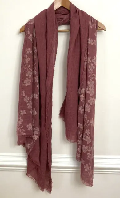 Pashmina Scarf Wrap Shawl Mixed Reddish Purple Solid & Floral Fringe Gauzy 74x37