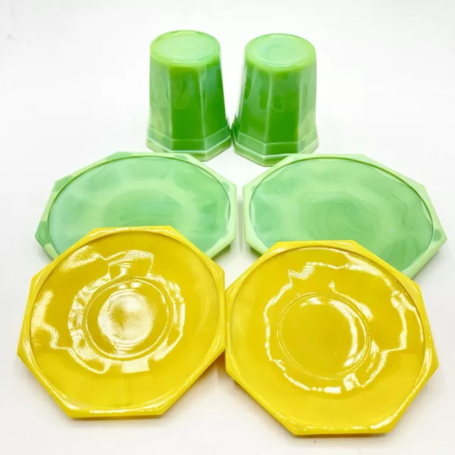 Child’s Akro Agate Octagonal Slag Glass Saucers, Plates, Tumblers