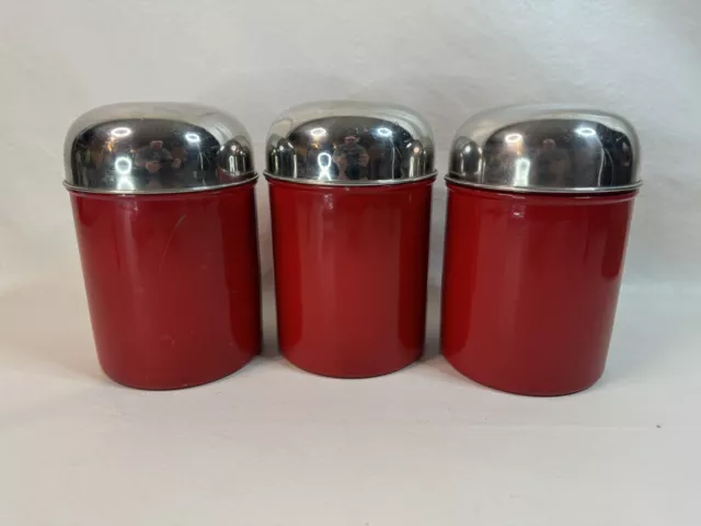 Vintage Canister Set Red Aluminum Metal Kitchen Storage Containers Set of 3