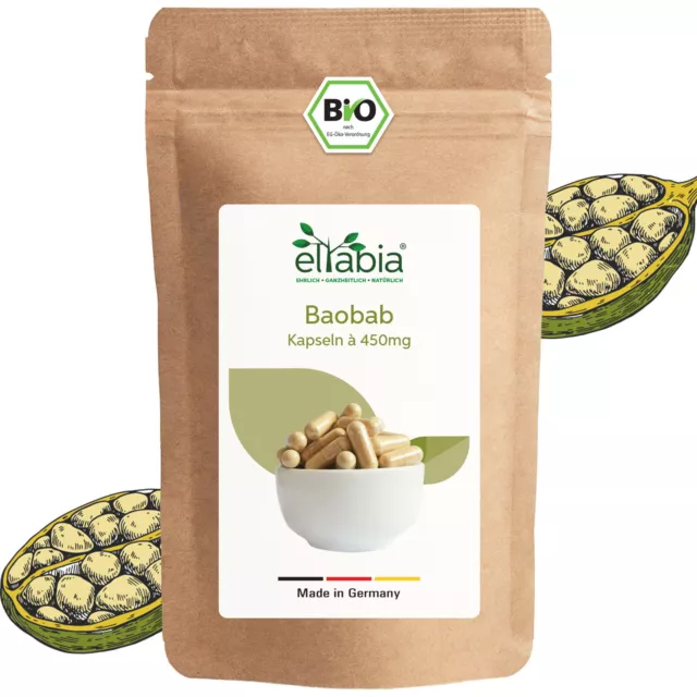 Bio Baobab Kapseln | Hochdosiert 1200mg Tagesdosis | 100% rein ohne Zusätze