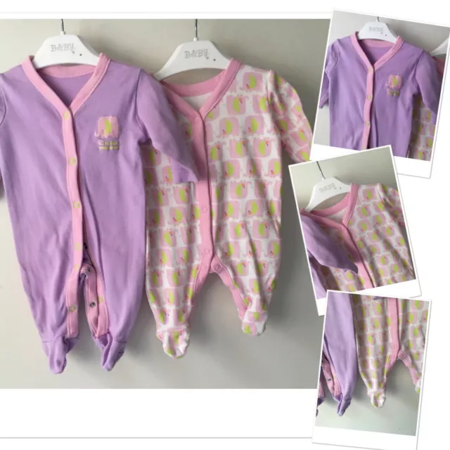 George first size newborn baby girls cute elephant Sleepsuits up to 9.9lb