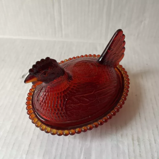 Vintage Amber Glass Hen on Nest Candy Dish Serving Dish