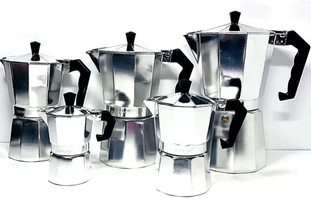 StoveTop Espresso Cuban Aluminum Coffee Cafetera Maker 1,3,6,9,12 Cups