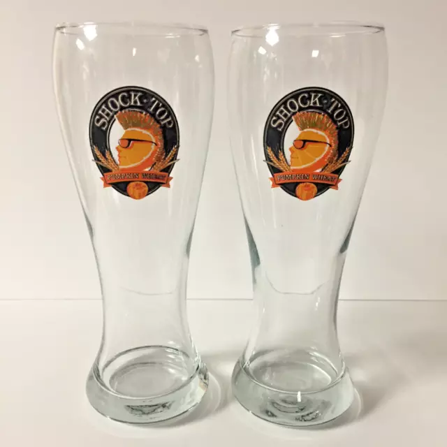 Shock Top Pumpkin Wheat Beer 16 oz Pilsner Glass ~ Set Of Two (2) Glasses NEW FS