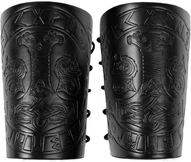 HiiFeuer Viking Arm Bracer Embossed Norse Symbol Faux Leather Arm Armor