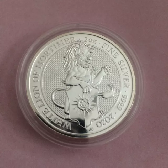 UK, The Queens Beasts, WHITE LION OF MORTIMER (8), 2020, 2 oz Fine Silver