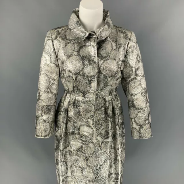 Early BURBERRY PRORSUM Size 6 Silver Metallic Jacquard Silk Blend Coat 2