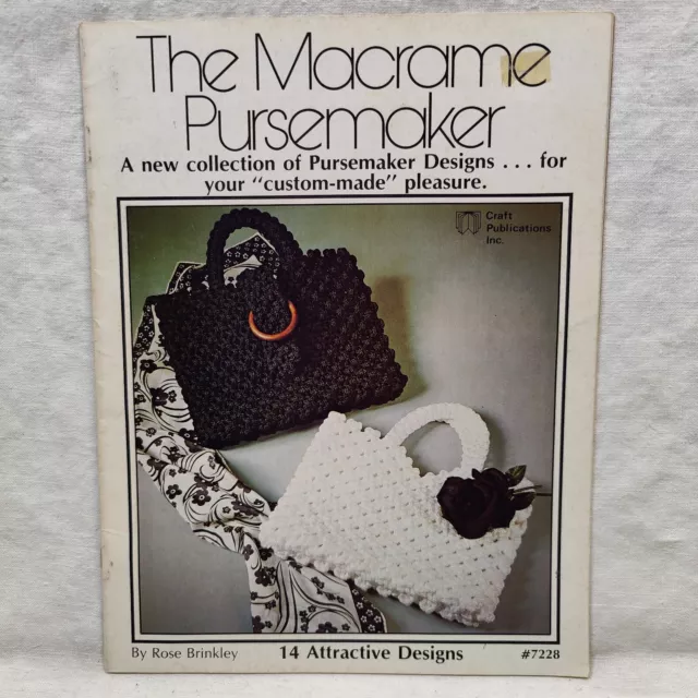 Raro De Colección 1977 Macrame Cartera 14 Proyectos de Cartera y Embrague a Cuadros # 7228
