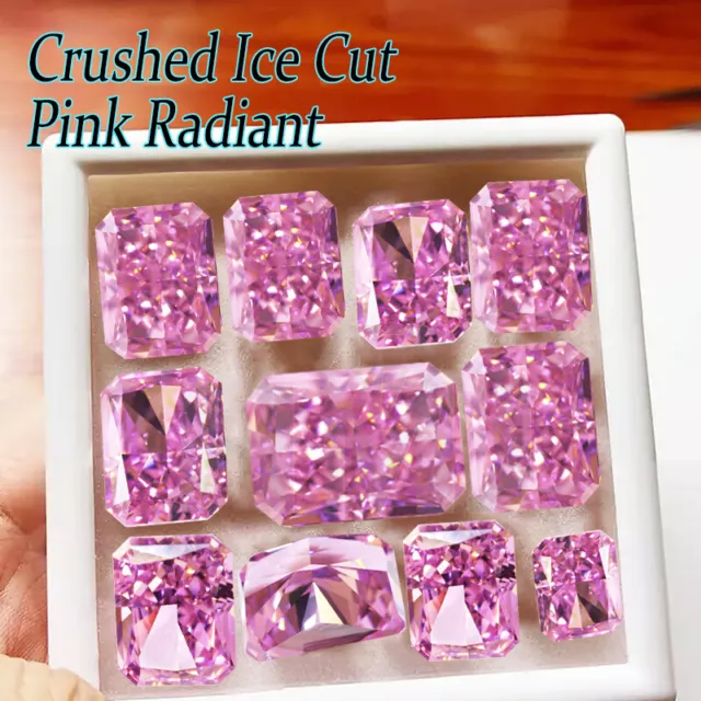 High Quality Carbon Diamond Crushed Ice Cut Radiant Pink Cubic Zirconia CZ Stone