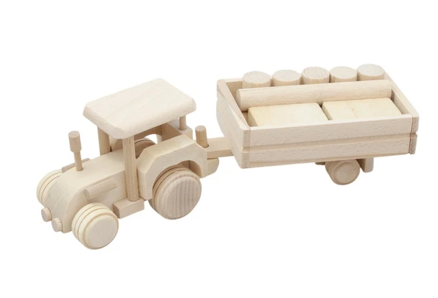 Grand Pick-up En Bois Avec Remorque Et Cheval - Jouet D'Occasion