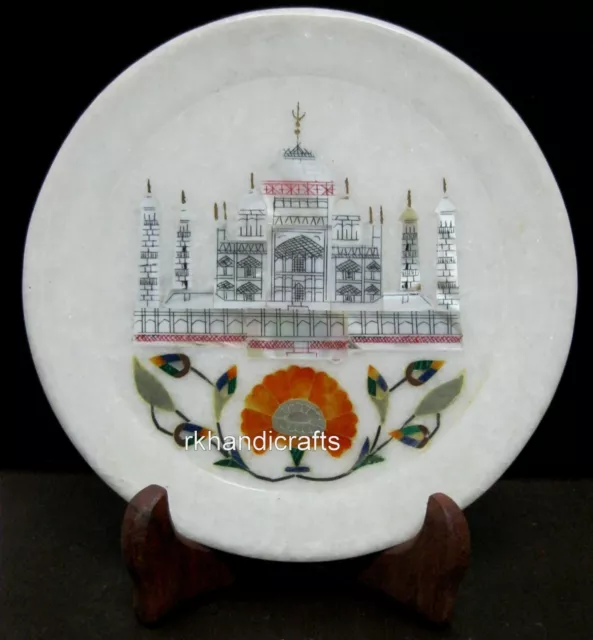 15.2cm Taj Mahal Réplica Arte Incrustación Trabajo Regalo Placa Mármol Blanco