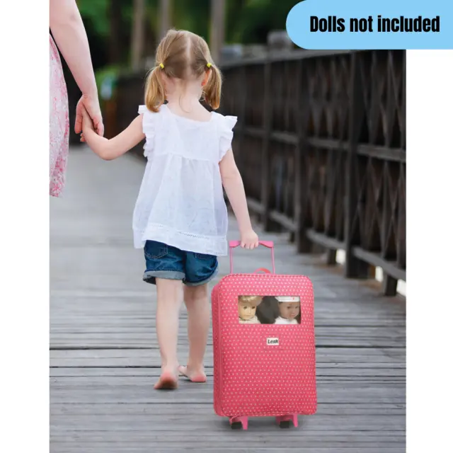 18" Doll Carrier Travel Case Trolley w/ 2 Sleeping Bags Girls Portable Toys Pink