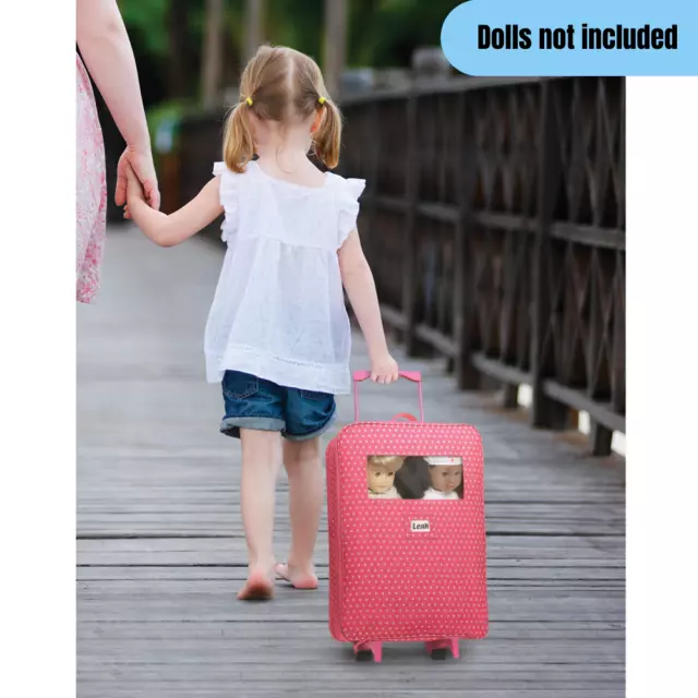 18" Doll Carrier Travel Case Trolley w/ 2 Sleeping Bags Girls Portable Toys Pink