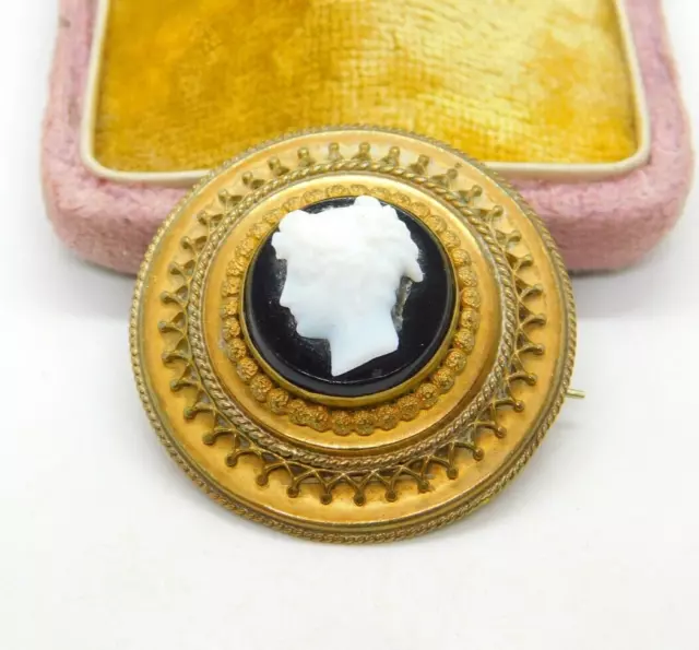 Georgian Pinchbeck Gold & High Relief Cameo Mourning Brooch Antique c1800