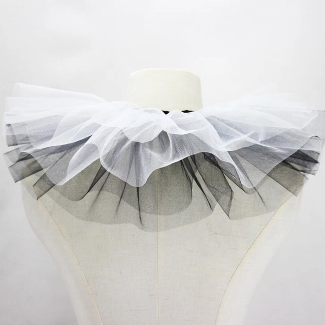 Exquisite Ruffle Fake Collar Black White Mesh Tulle Shawl Necklace for Womens