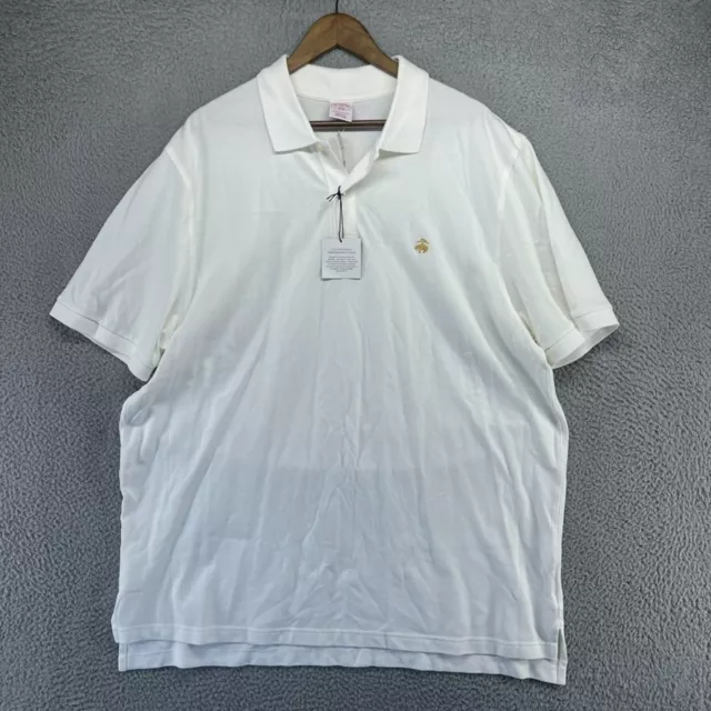 Brooks Brothers Polo Shirt Men's 2XL White Cotton Knit Performance Casual NEW