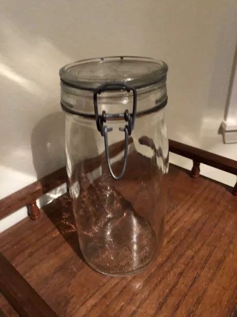 Vintage Hermelique Glass Jar 1.5L Canister Wire Bail Lock Lid