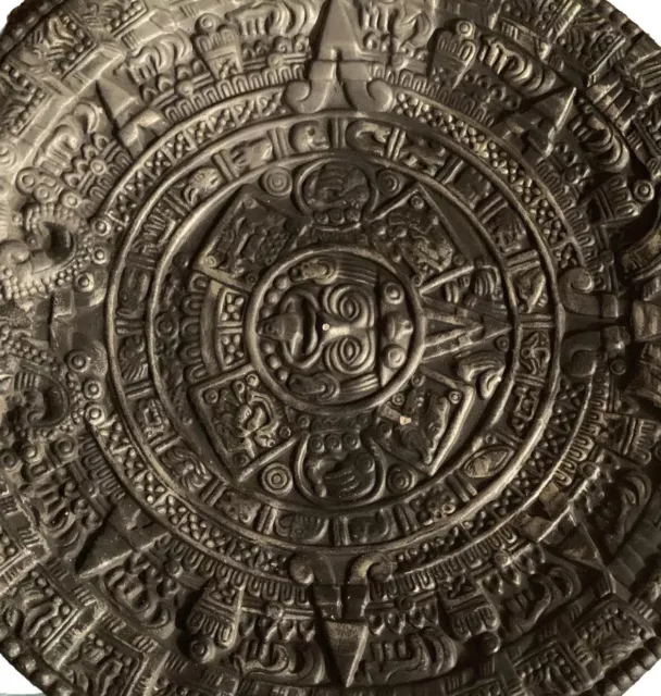 Black Aztec Calendar Wall Plaque Hanging | Mayan Gods Wall Decor | Handmade 12"