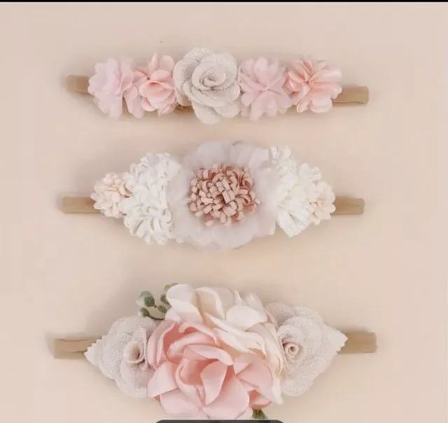 3pc Adorable Flower Headband Perfect For Baby Girl Newborn Infant Toddler