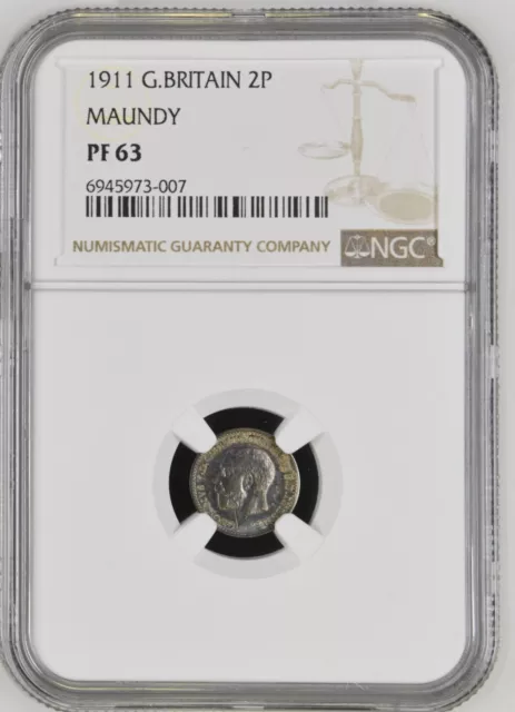 NGC GRADED PF63 Rare George V 1911 Proof Silver Maundy Two Pence 2d