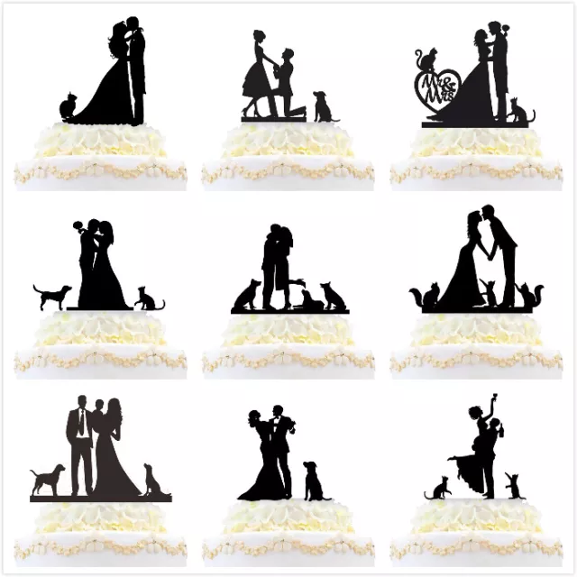Family Wedding Cake Topper Bride and Groom Dogs Cats Funny Styles Decoration