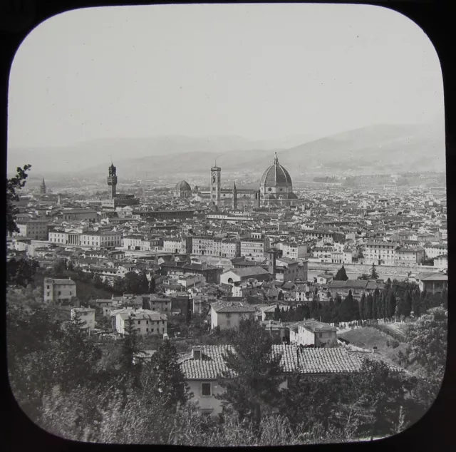 Glas magische Laterne Rutsche FLORENZ FERNANSICHT C1890 ALTES VIKTORIANISCHES FOTO ITALIEN