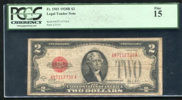 Fr. 1503 1928-B $2 Legal Tender United States Note “Key Series” Pcgs Fine-15