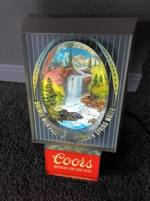 Vintage COORS LIGHTED "WATERFALL"  BEER SIGN. Beautiful.