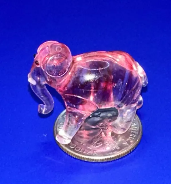 Rose colored Elephant Figurine Art Animal Hand Paint Blown Glass Mini, Estate pc