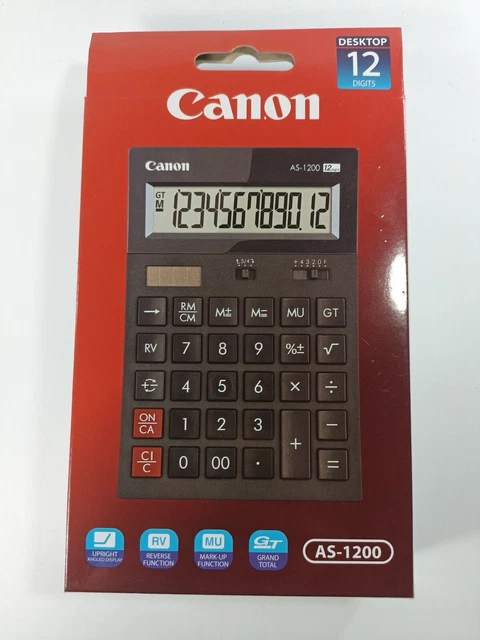 Calculatrice Canon AS-1200 12 Chiffres Compacte - Écologique Avec Écran Inclinable - Noir