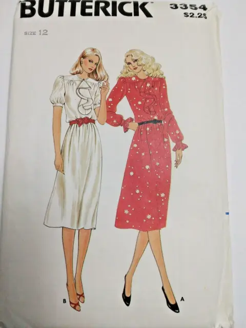 Dress Loose Fitting 12 Butterick 3354 Sewing Pattern Ruffle Neck VTG 80s Dressy