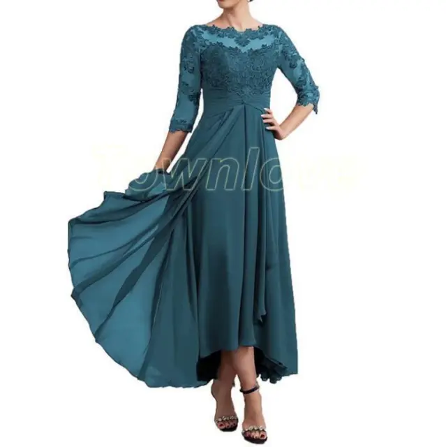 Fashion Bridal Half Sleeves High Low Mother of The Bride Dress Lace Chiffon Size