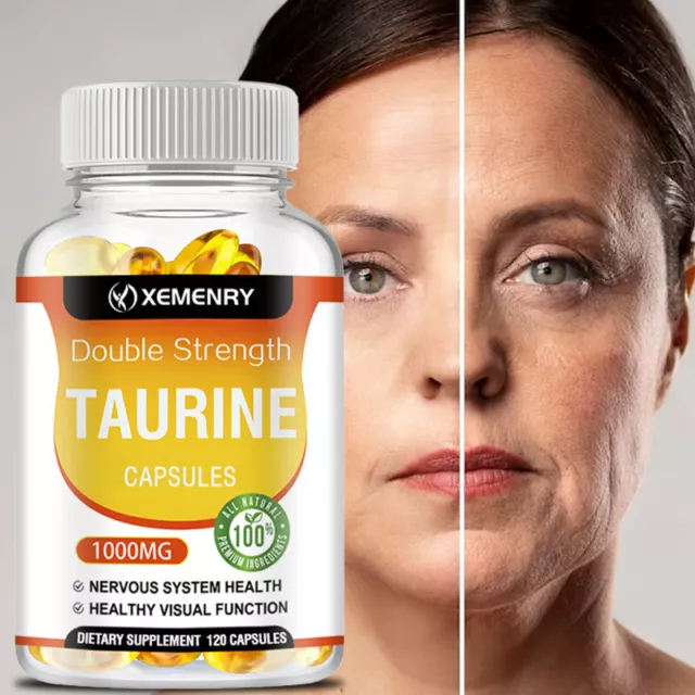 Double Strength Taurine Capsules 1000mg - Supports Brain, Vision & Muscle Health