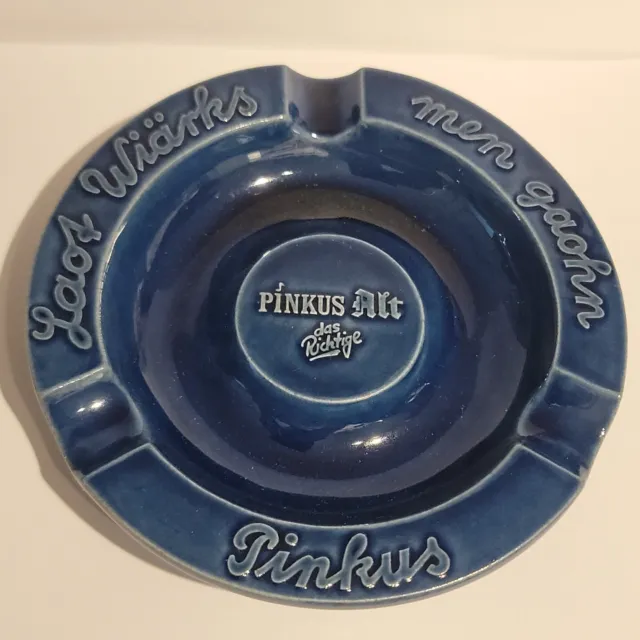 Vintage Pinkus Alt Wittekind Buedingen Ashtray German Beer Ash Tray Blue Ceramic